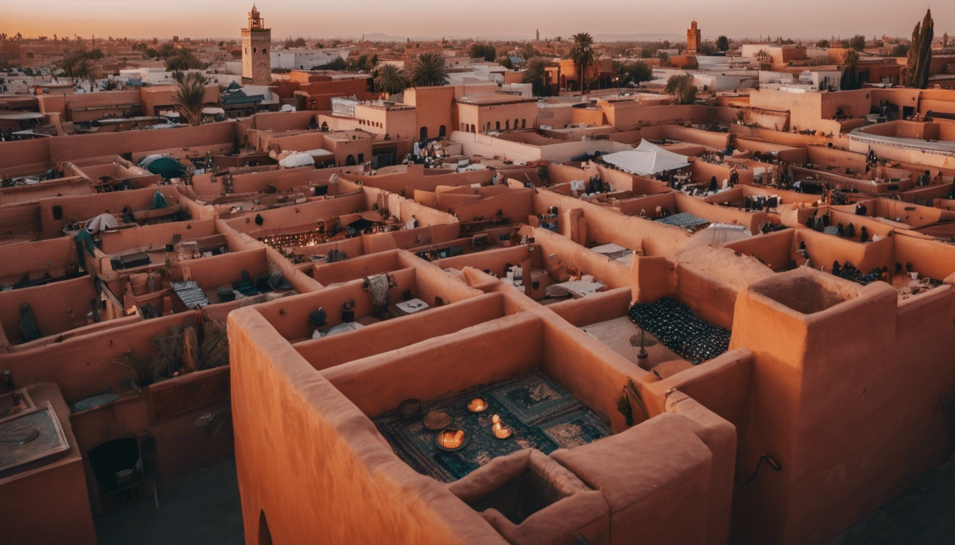 Descubra las vistas de puesta de sol más impresionantes desde los tejados de Marrakech y sumérjase en la mágica belleza del horizonte de la ciudad.
