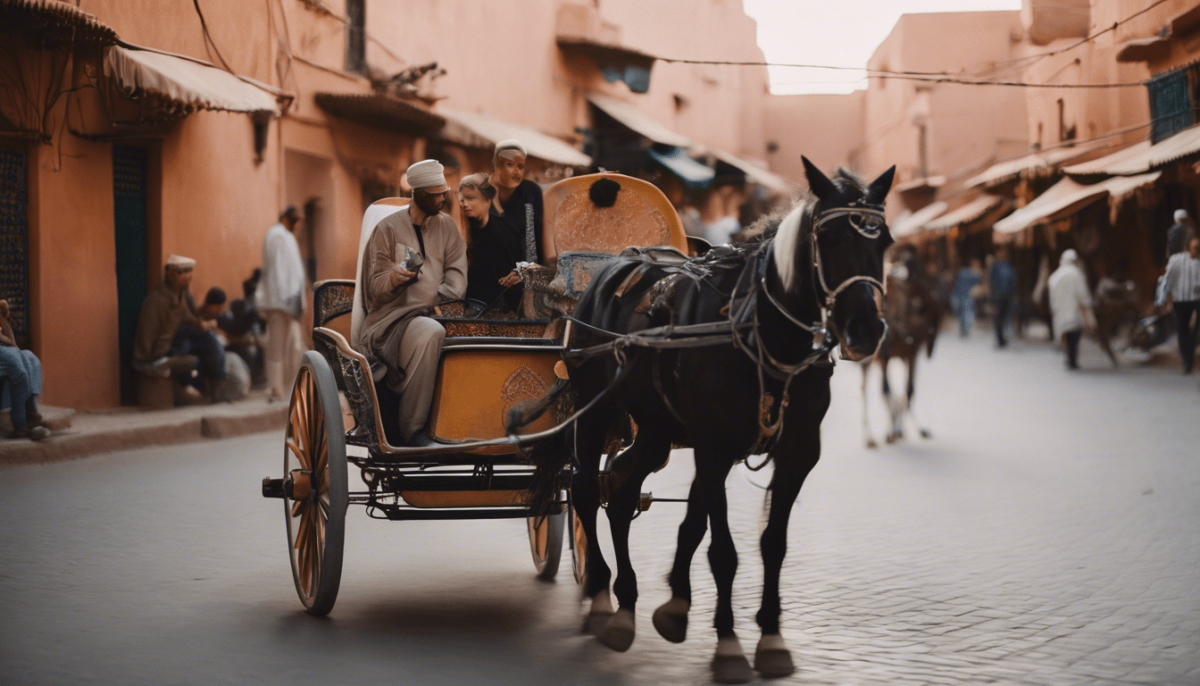 Entdecken Sie den Charme von Marrakesch bei einer Fahrt mit der Pferdekutsche durch die bezaubernden Straßen und historischen Wahrzeichen und bieten Sie eine einzigartige und authentische Möglichkeit, die Schönheit und Kultur der Stadt zu erkunden.