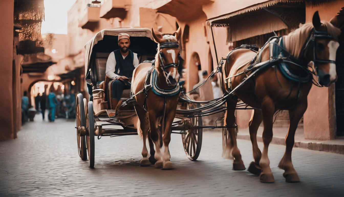 Erleben Sie den Zauber von Marrakesch bei einer Pferdekutschenfahrt, der besten Möglichkeit, die bezaubernden Straßen, Gärten und historischen Stätten der Stadt zu erkunden.
